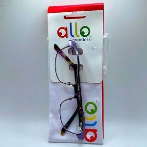NWT. Allo 1.50 readers. Lavender metal frames with purple and brown arms.